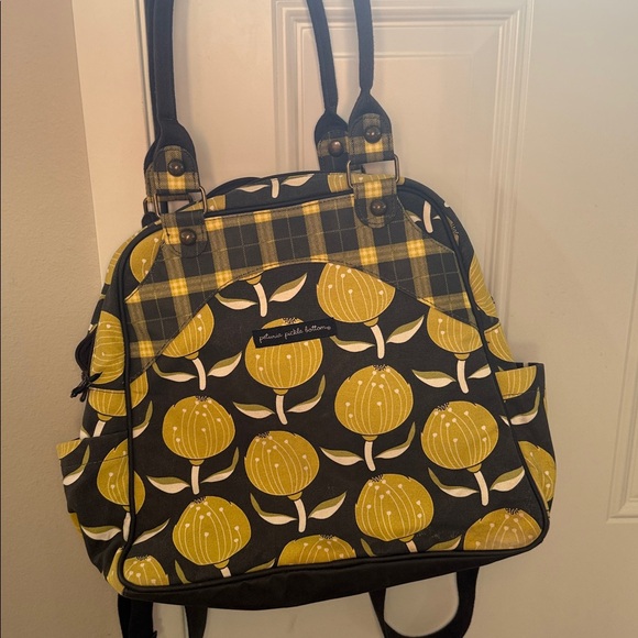 Petunia Pickle Bottom Yellow and Black Floral Bag backpack tote boho storage - Picture 1 of 5